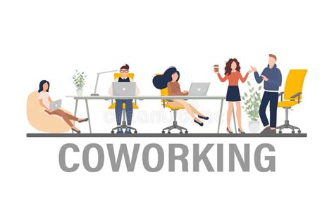 Coworking Space Illustration Business People Teamwork Vector Flat