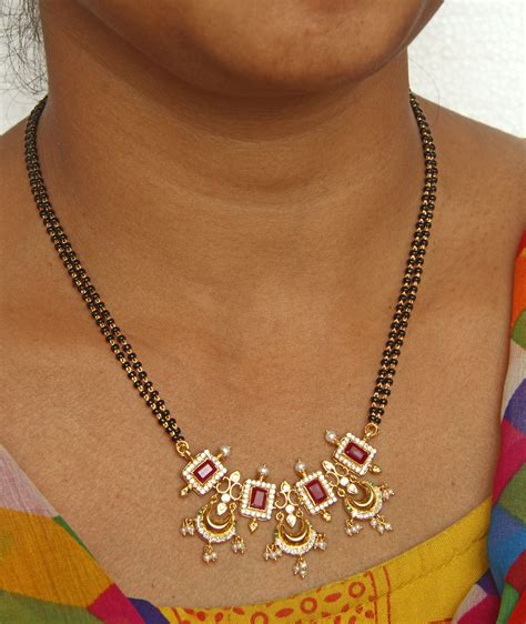 Bbc K Gold Mangalsutra Nallapusalu Black Beads Chain In