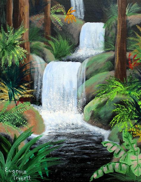 Tropical Waterfall Painting By Eugenia Tribett