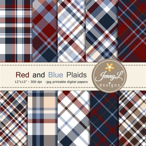Red And Blue Plaids Digital Papers Fathers Day Little Men Boy Guy