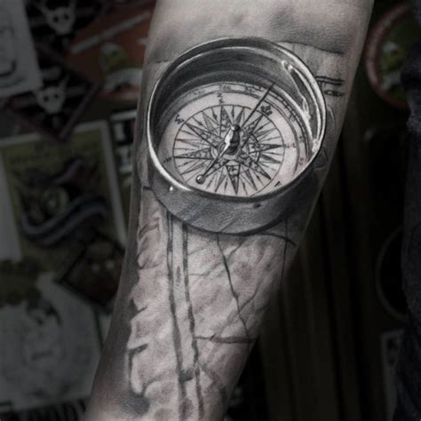 Realistic 3d Compass And Map On Guys Forearm