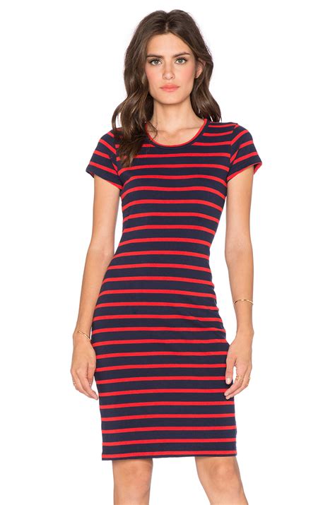 Sundry Short Sleeve Stripe Dress In Red Lyst