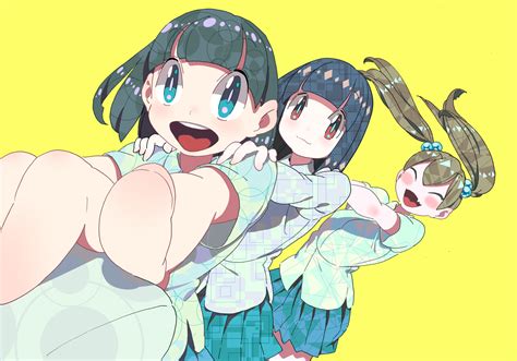 Safebooru 3girls D Black Hair Blue Hair Brown Eyes Brown Hair