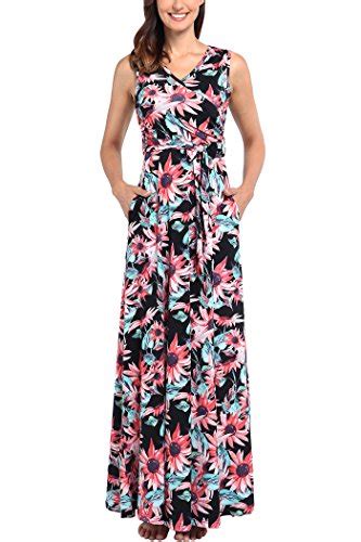 Comila Womens Summer V Neck Floral Maxi Dress Casual Long Dresses With Pockets 100 Authentic