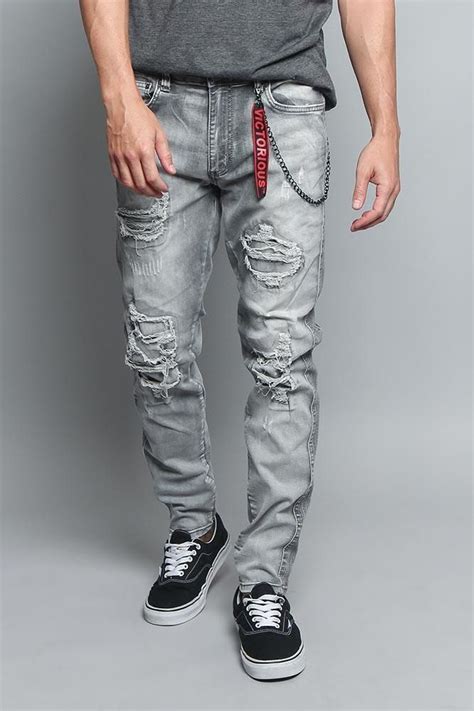 Stone Washed Track Jeans In 2021 Faded Denim Slim Fit Jeans Zipper
