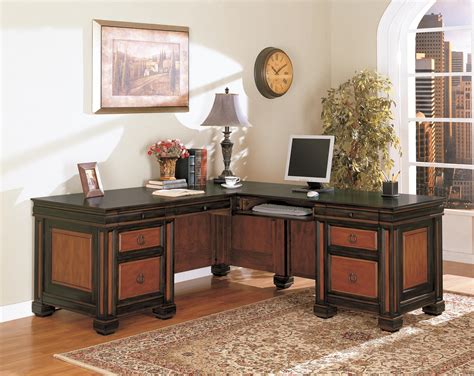 Home Office L Shaped Executive Desk In Dark Two Tone Finish Free
