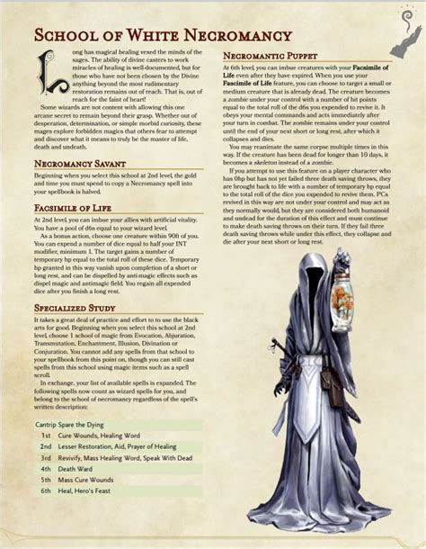 Homebrew Dandd 5e Subclass School Of White Necromancy Dnd Dragons