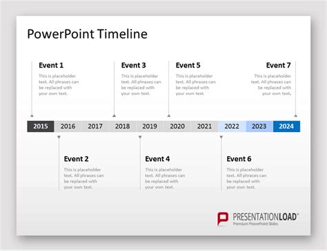 Die vorlage wird auf die leere präsentation angewendet. Zeitstrahl für PowerPoint. @presentationload (http://www.presentationload.de/zeitstrahl-pfeile ...