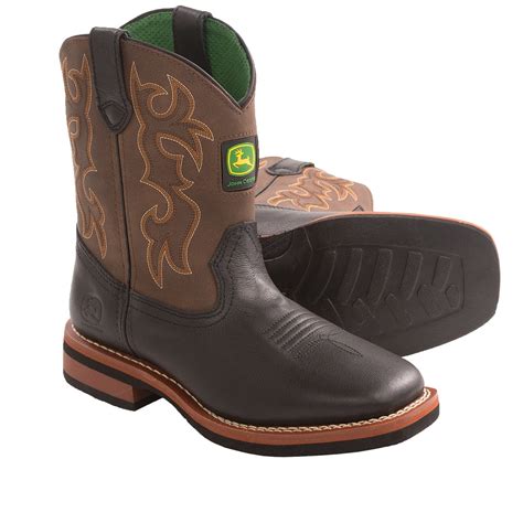 John Deere Footwear Classic Cowboy Boots Square Toe For Youth Boys