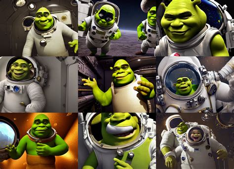 Shrek In Astronaut Suit With Gold Linens Cinematic Stable Diffusion