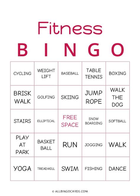 Fitness Bingo 30 Different Bingo Cards And Teacher To