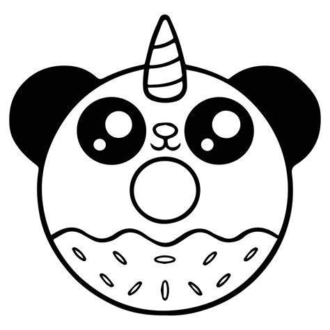 Kids Coloring Pages Cute Panda Donut Character Vector Illustration Eps