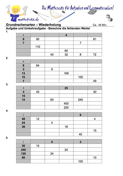 Kostenlose übungsblätter für mathematik in der 5. Matheaufgaben 5 Klasse Zum Ausdrucken Division ...