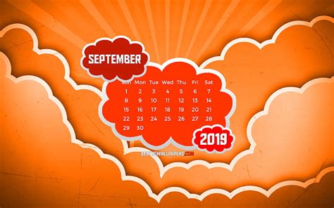 1920x1080px 1080p Free Download September 2019 Calendar Orange