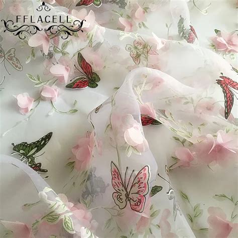Fflacell 5yards Butterfly Organza Print 3d Embroidery Fabric Material