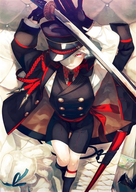 Wallpaper Anime Boy Military Uniform Katana Red Eyes Coat Wallpapermaiden