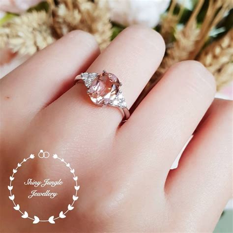Morganite Engagement Ring 3 Carats 810 Mm Oval Cut Three Stone Morganite Ring Pink Gemstone