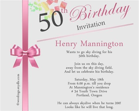 Sample Wording For 50th Birthday Party Invitation