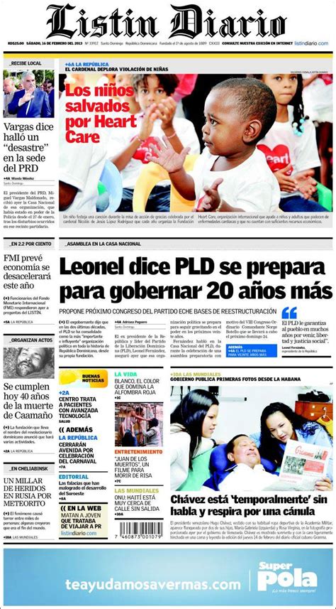 Periódico Listín Diario R Dominicana Periódicos De R Dominicana Edición De Sábado 16 De