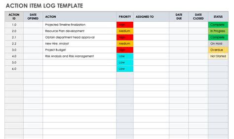 Action Item Tracking Excel Template