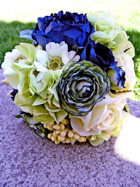 Current production time is 12 weeks. Navy Blue Bridal Bouquet, Green Wedding Flowers on Luulla