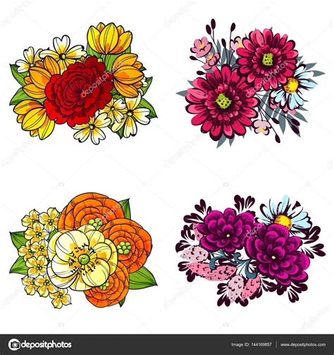 Flower Bouquets Set — Stock Vector © All About Flowers 144169857