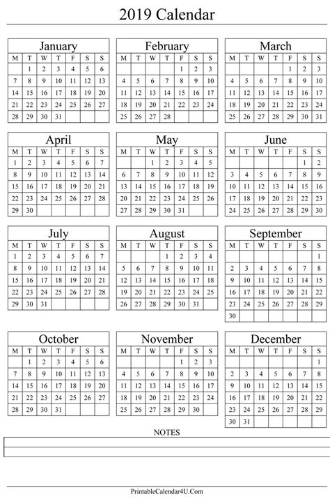 Annual Calendar 2019 Portrait Printable Calendar 2017 2018 2019 Excel