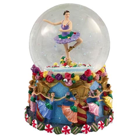 Musical Waltz Of The Flowers Ballerina Turning Snow Globe By Nutcracker