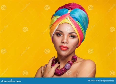 beautiful afro american girl wearing a national turban stock image image of cultures head