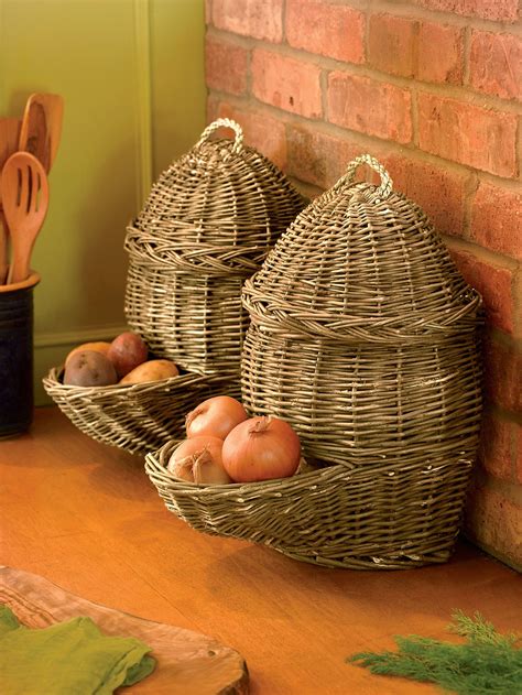 Vintage wood potato & onion storage bin box taters 'n onyuns black iron hinges. Countertop Potato & Onion Storage Baskets, Set of 2 ...