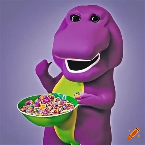 Barney The Purple Dinosaur Enjoying Breakfast