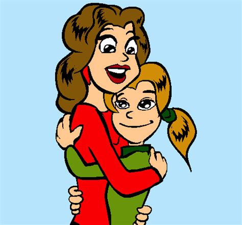 Dibujo De Madre E Hija Abrazadas Pintado Por Lulu En El Día