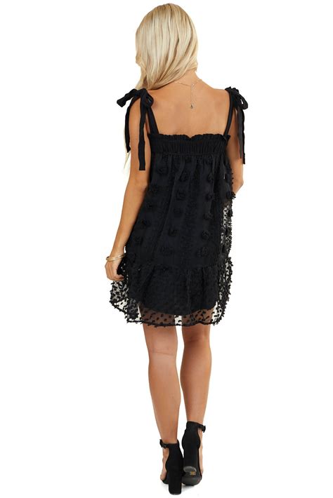 Black Textured Sleeveless Mini Dress With Tie Straps Lime Lush Boutique