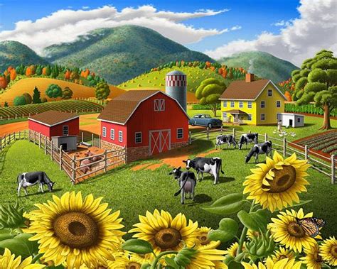 Sunflowers Cows Canvas Print Ready To Hang Countrylandscape Farm