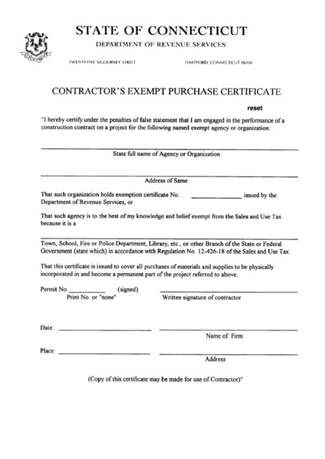 Fillable Contractors Exempt Purchase Certificate Form Printable Pdf