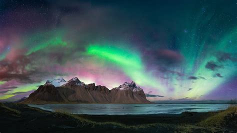 Norhtern Lights Over Stokksnes Vestrahorn Iceland 1920x1080