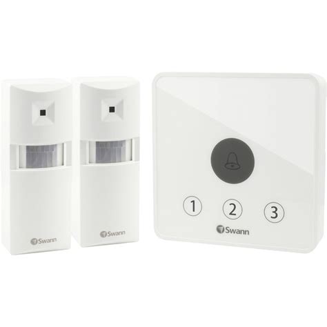 The passive infrared sensor operates on one the receiver also offers a 5 minute exit delay so you can leave the house without disturbing any occupants as well as a reminder beep and counter function. Swann Communications Wireless Home Doorway Alert Kit ...