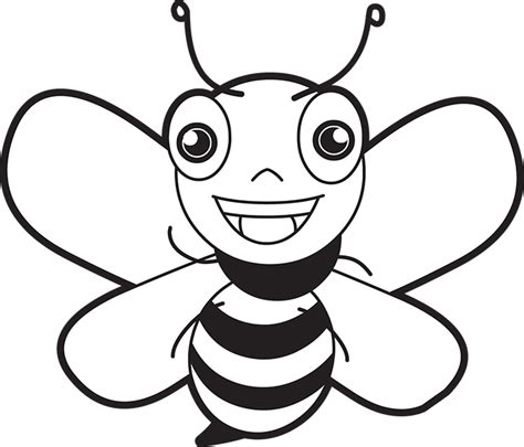 Animals Black And White Outline Clipart Cartoon Style Bee Black White