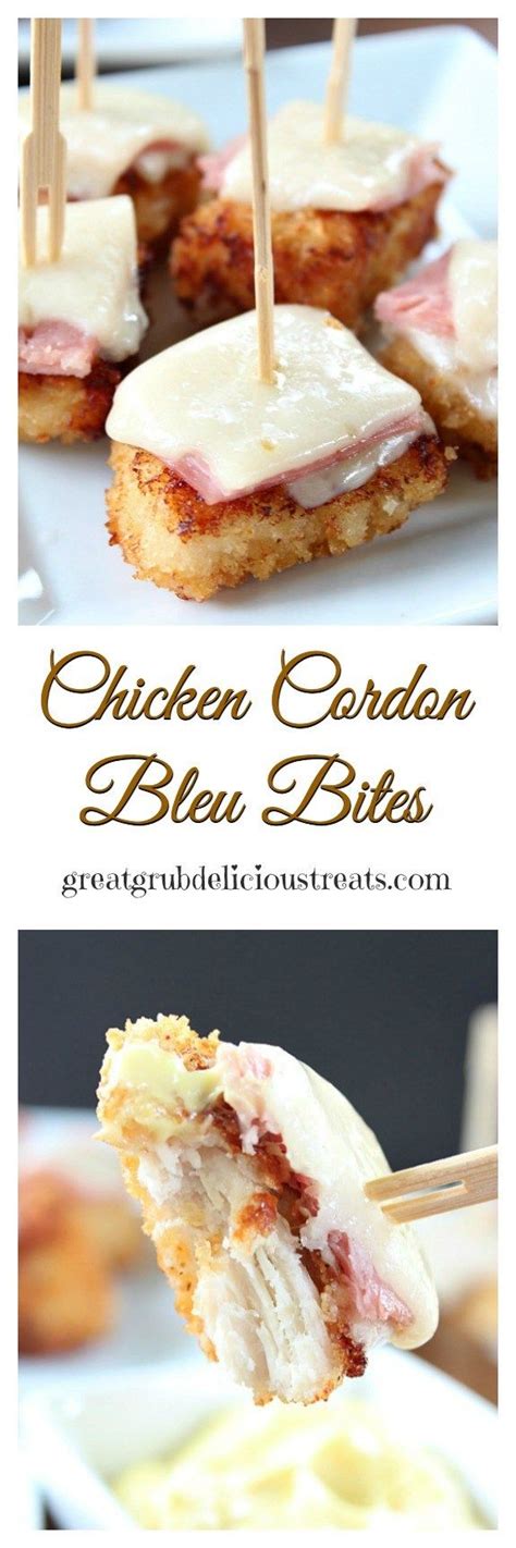 Heat 1 1/2 inches of oil in a deep skillet to 350 degrees f (175 degrees c). Chicken Cordon Bleu Bites | Finger food appetizers, Yummy ...
