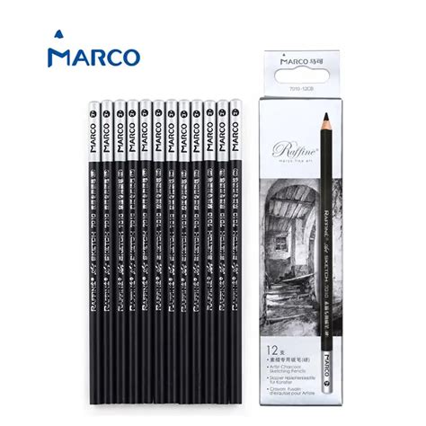 Marco 12pcsbox Charcoal Sketching Pencils Artist Black Softmedium