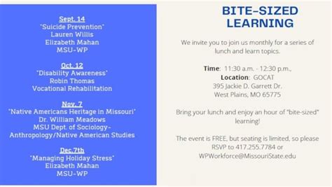 Bite Sized Learning Calendar Of Events Missouri State University