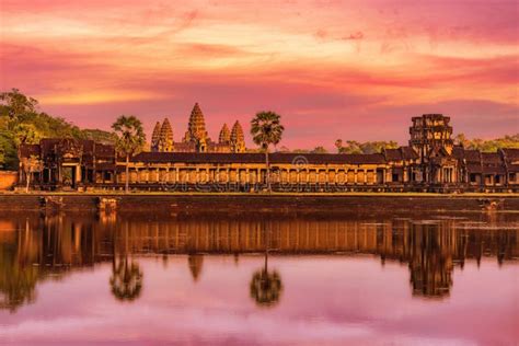 Angkor Wat Temple At Sunset Near Siem Reap Cambodia Stock Image