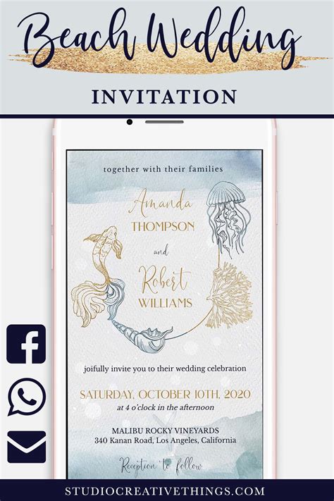 There are lots of ways to personalize your wedding invitation templates. Marina | Beach Wedding Electronic Wedding Invitation | Electronic wedding invitations, Digital ...