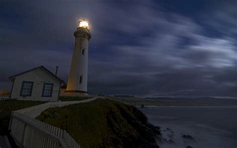 Lighthouse Night Light Coast Timelapse House Hd Wallpaper Nature And