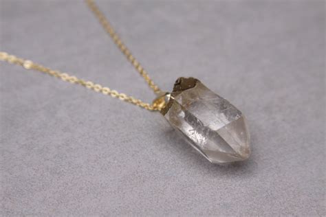 Crystal Quartz Necklace Gold Long Handmade Jewelry By Jewelry