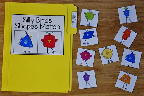 Spring File Folder Game Silly Birds Shapes Match Folder Games File