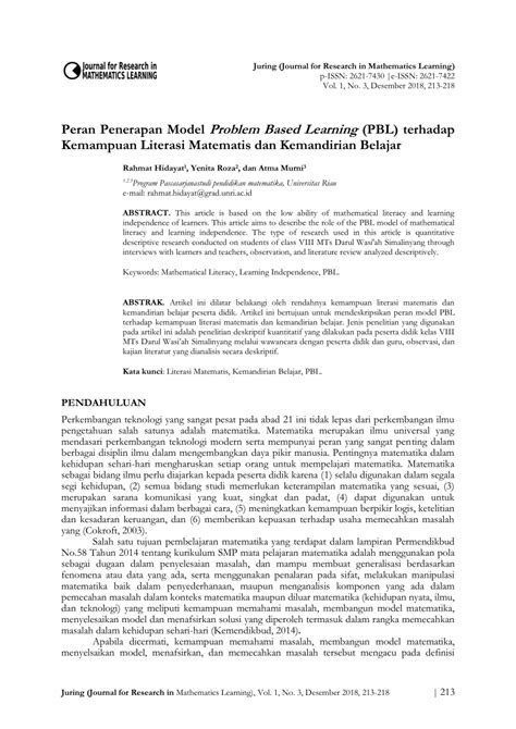 Pdf Peran Penerapan Model Problem Based Learning Pbl Terhadap
