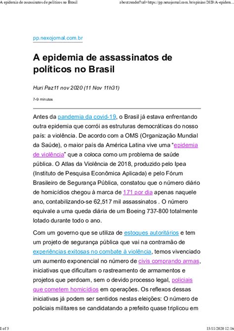 pdf a epidemia de assassinatos de politicos no brasil huri paz