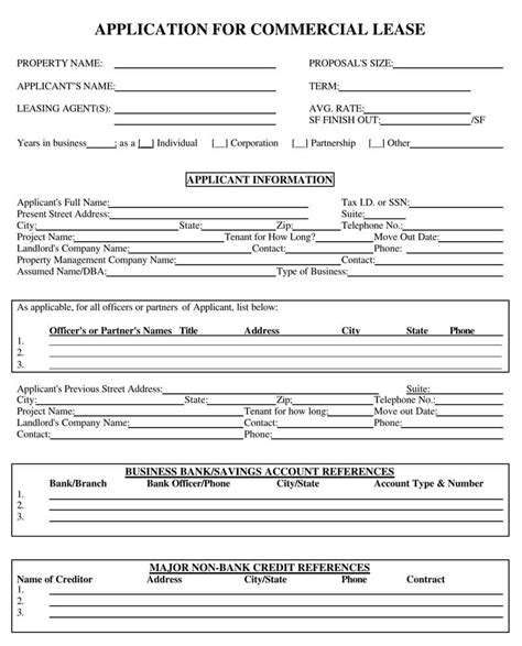 Free Commercial Lease Application Forms Word Pdf