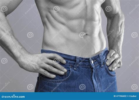 Lean Male Abs In Blue Jeans Stock Photo Image 47706602